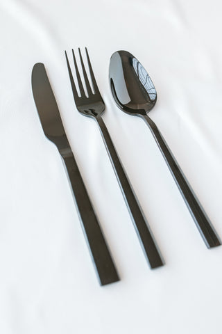 Modern Square Edge 12 Piece Cutlery Set - Black